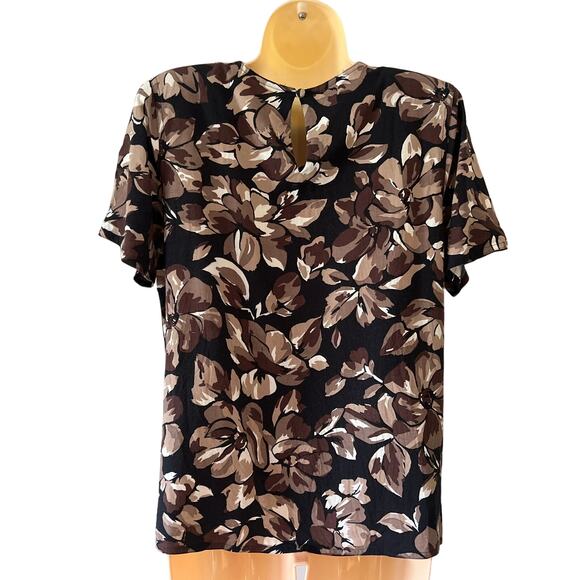 Petite Sophisticate size Small Challis Floral Leaf Print Blouse Vintage - Picture 4 of 10